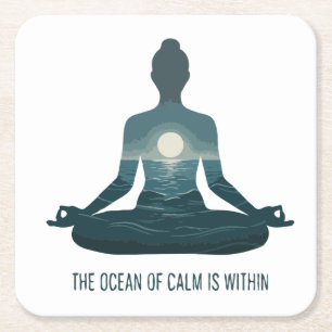 "De Oceaan van Rust is Binnenin" Yoga Meditatie Kartonnen Onderzetters