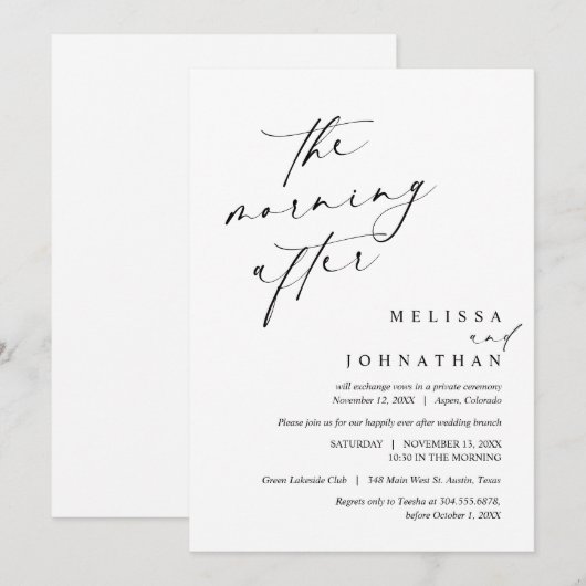 De ochtend erna, bruiloft brunch viering kaart (Voorkant / Achterkant)