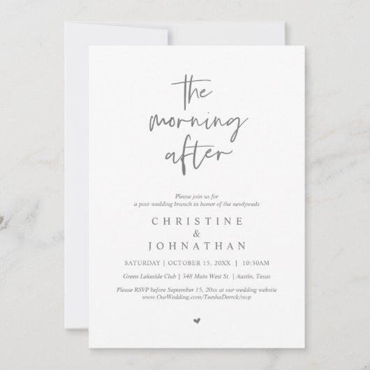De ochtend erna, moderne post bruiloft brunch kaart (Voorkant)