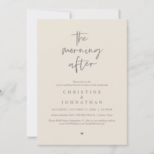De ochtend erna, moderne post bruiloft brunch kaart (Voorkant)