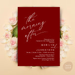 De ochtend erna, nog gelukkig na de brunch kaart<br><div class="desc">Markeer het begin van uw eeuwigheid met elegantie met behulp van onze romantische hedendaagse donkerrode bordeauxwijn thema bruiloft elopement nog lang en gelukkig na de brunch party viering uitnodiging kaart, "The Morning After". Perfect voor koppels die hun vreugdevolle gelegenheid uitbreiden, deze uitnodiging straalt sophisticatie uit met een vleugje speelsheid, en...</div>