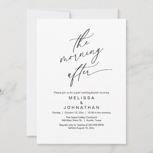 De ochtend erna, romantische post bruiloftsbrunch kaart (Voorkant)