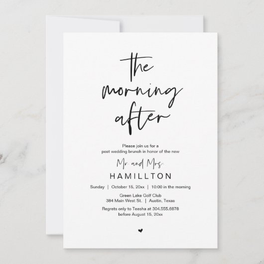 De ochtend na de bruiloft, brunch kaart (Voorkant)