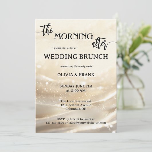 De ochtend na de gouden sprankelende bruiloftsbrun kaart (Staand voorkant)