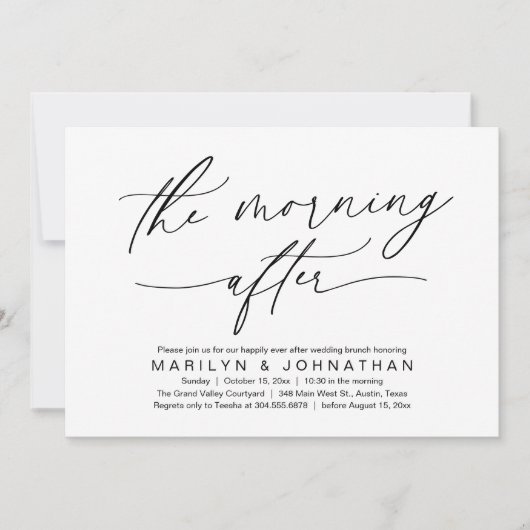 De ochtend na de moderne bruiloft elopement brunch kaart (Voorkant)