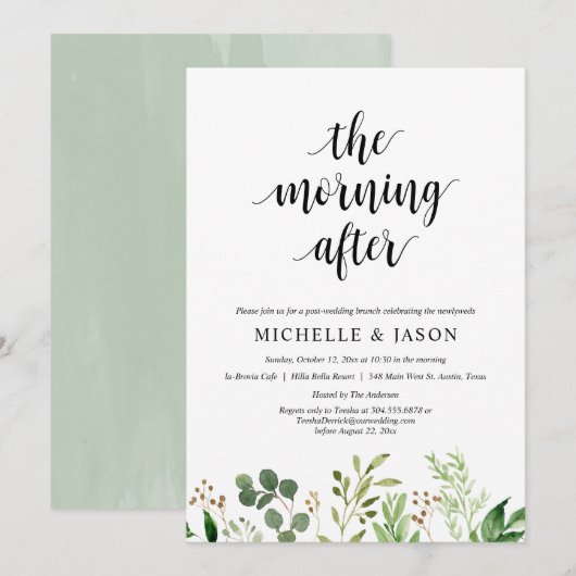 De ochtend na, Greenery Post Wedding Brunch Kaart (Voorkant / Achterkant)