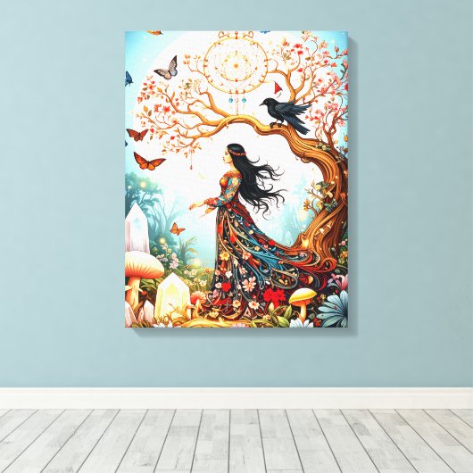 De ochtend van de vlinder canvas afdruk (Insitu (Houten vloer))