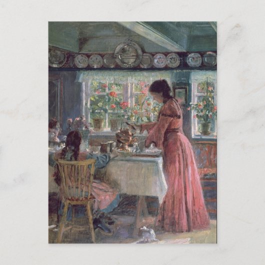 De Ochtendkoffie gieten, 1906 Briefkaart (Voorkant)