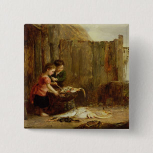 De ochtendvangst, 19de eeuw vierkante button 5,1 cm