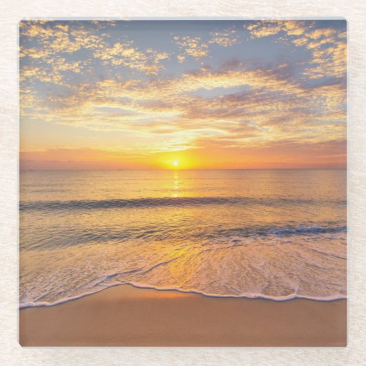 De ochtendzon in het zeegebied glazen onderzetter (Voorkant)