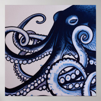 De Octopus Blue Modern Japanse stijlvolle Waterver Poster