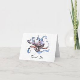 De octopus dankt u kaardt pen en inktillustratie bedankkaart