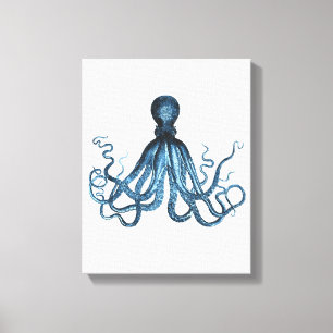 De octopus kraken blauwe kustwaterverf canvas afdruk