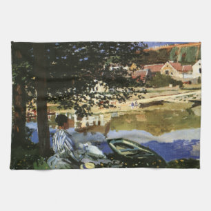 De oever van de Seine, Bennecourt door Claude Mone Theedoek