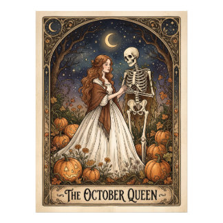 De Oktober Koningin Vintage Halloween Skelet Tarot Foto Afdruk