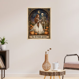 De Oktober Koningin Vintage Halloween Skelet Tarot Poster