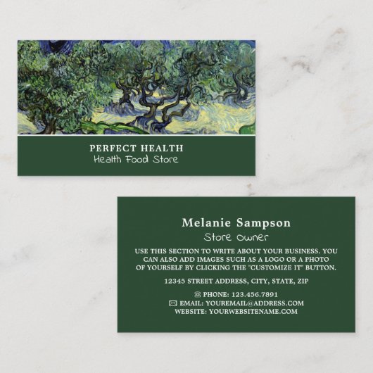 De olijfbomen, Van Gogh, een voedselwinkel voor de Visitekaartje (Voorkant / Achterkant)