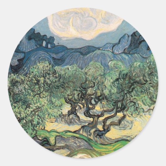 De Olijfbomen, Vincent van Gogh Ronde Sticker (Voorkant)