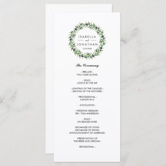 De olijfgaard | Rustiek trouwprogramma Programmakaart (Voorkant / Achterkant)