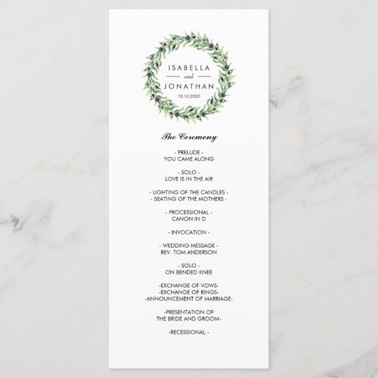 De olijfgaard | Rustiek trouwprogramma Programmakaart (Voorkant)