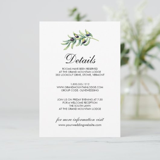 De olijventeelt | Rustic Wedding Details Kaart (Staand voorkant)