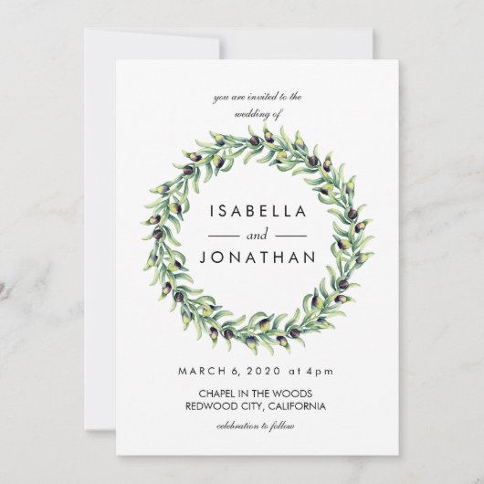 De olijventeelt | Waterverf rustic Wreath bruiloft Kaart (Voorkant)