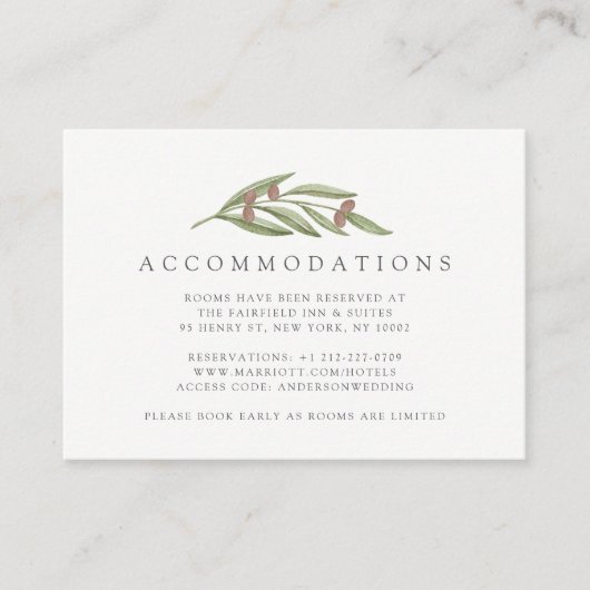 De Olive Branch Bruiloft Collectie Accommodatie Informatiekaartje (Voorkant)