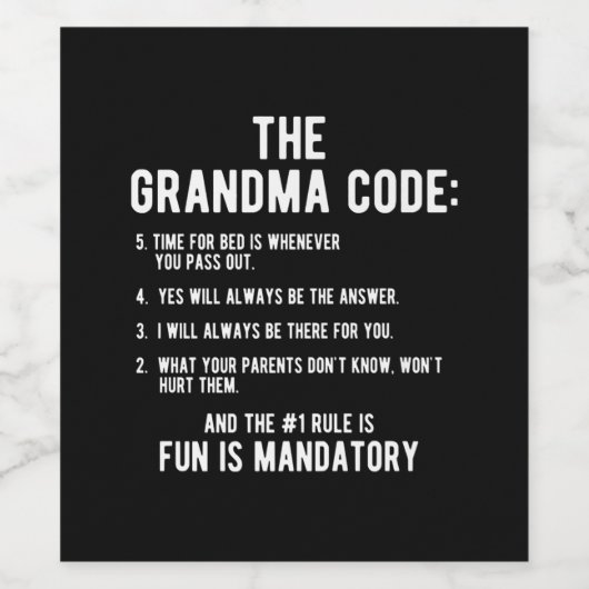De oma-code | Fun is verplicht Wijn Etiket (Enkel label)