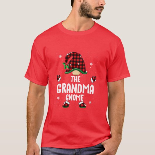De oma Gnome Red Plaid Christmas Matching Fam T-shirt (Voorkant)