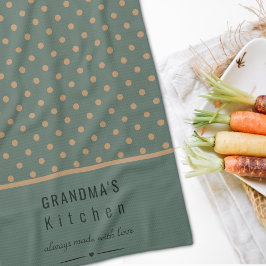 De oma's keuken blauw met lichtbruine polkadots  theedoek
