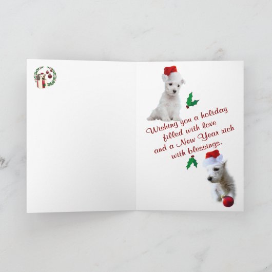 De Omhelzingen van het Puppy van Westie & Kussen & Feestdagen Kaart (Binnen)
