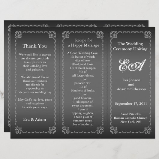 De omslag van het Programma van het huwelijk Class (Voorkant / Achterkant)