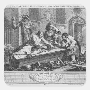 De onbelaste 'Prentice in Play in Church Yard' Vierkante Sticker