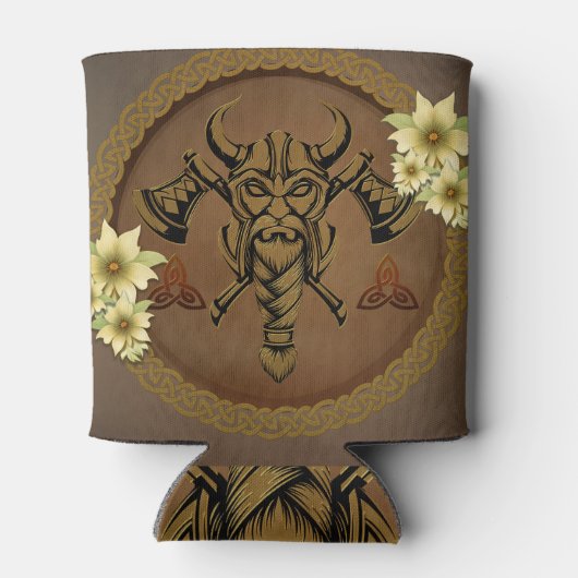 De onbevreesde viking met helm met hoorns. blikjeskoeler (Achterkant)