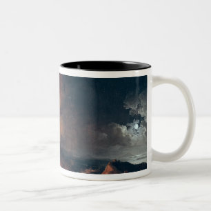 De onderbreking van de berg Vesuvius in 1771 Tweekleurige Koffiemok
