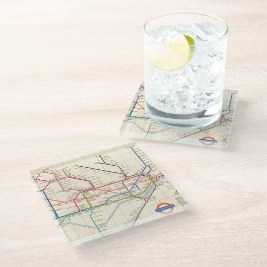 De Ondergrondse Kaart van Londen Glazen Onderzetter (Schuin)