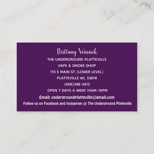De ondergrondse Visitekaartjes Paarse (Achterkant)