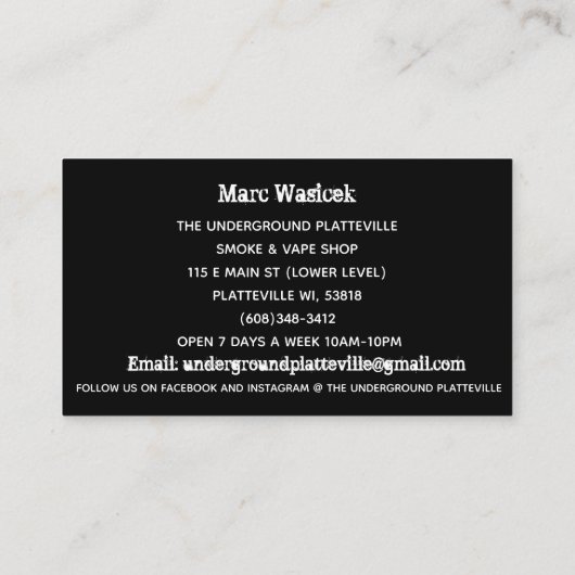 De ondergrondse Visitekaartjes zwart-wit (Achterkant)