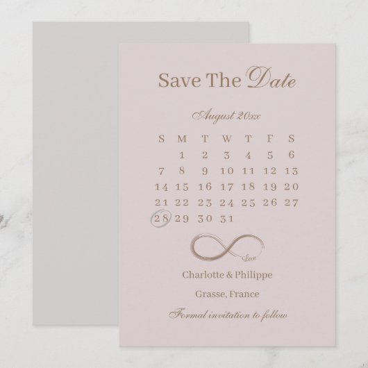 De oneindige roze kalender bewaart de Datum bruilo Kaart (Voorkant / Achterkant)
