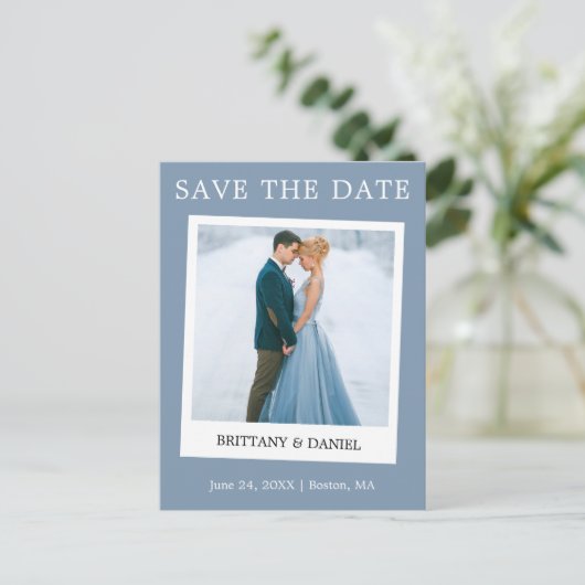 De onmiddellijke Camera Stijl sparen de Datum Blau Briefkaart (Staand voorkant)