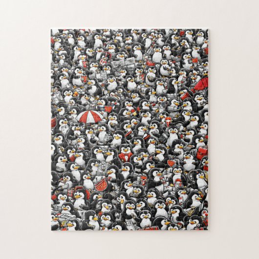 De onmogelijke rode pinguïnjacht legpuzzel (Verticaal)