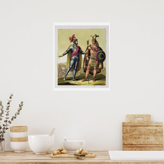 De ontmoeting tussen Hernando Cortes (1485-1547) Poster (Keuken)
