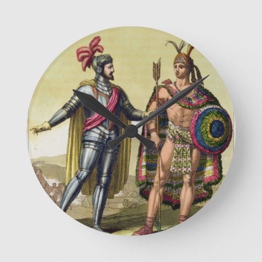 De ontmoeting tussen Hernando Cortes (1485-1547) Ronde Klok (Voorkant)