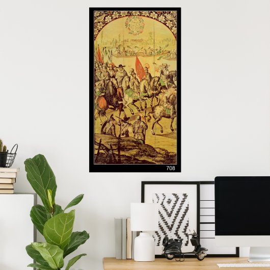 De ontmoeting tussen Hernando Cortes Poster (Thuiskantoor)