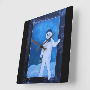 De ontsnapping van de sneeuwman Schilderij van Alf Vierkante Klok