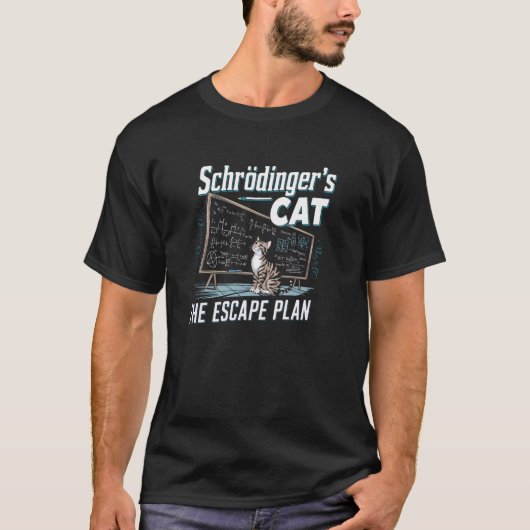 De ontsnapping van Schrödingers kat, grappig plan T-shirt (Voorkant)