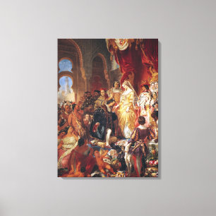 De ontvangst van Christoffel Columbus Canvas Afdruk
