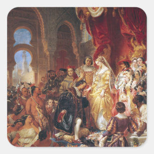 De ontvangst van Christoffel Columbus Vierkante Sticker