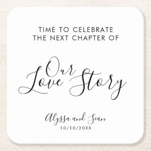 De ontvangst van onze liefdesverhalen vieren kartonnen onderzetters