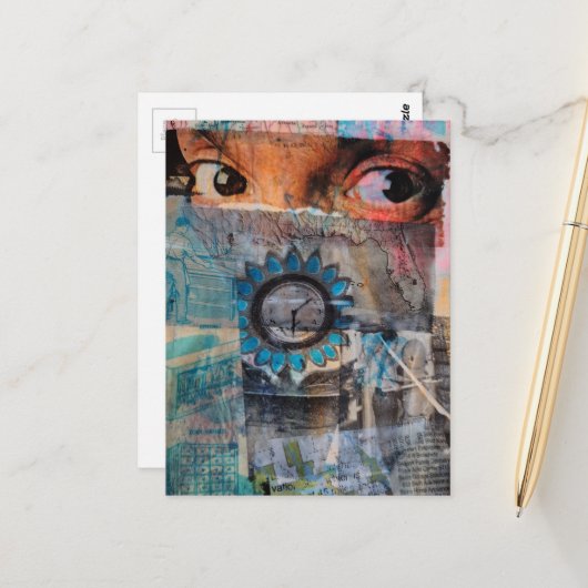 De Oogbollen abstracte junk journal Collage Briefkaart (Voorkant / Achterkant in situ)